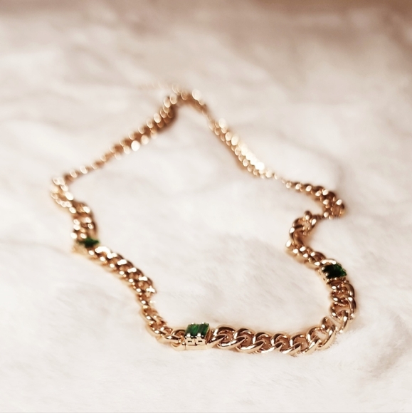 CZ Necklace - Emerald Accent Gold Link Chain Choker 14" + 2" Extender - Picture 5 of 10
